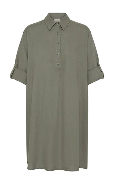 FRANSA Jett linen dress 1 - smokey olive