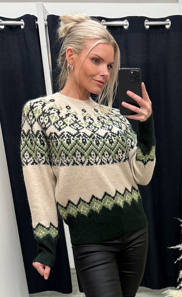 FREEQUENT Merla pullover - moonbeam w. deep forest