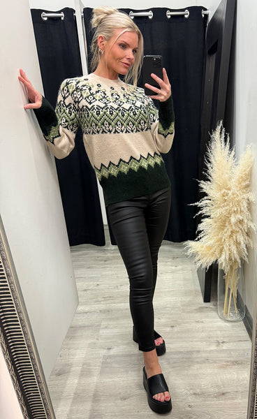 FREEQUENT Merla pullover - moonbeam w. deep forest