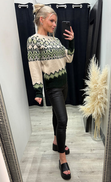 FREEQUENT Merla pullover - moonbeam w. deep forest
