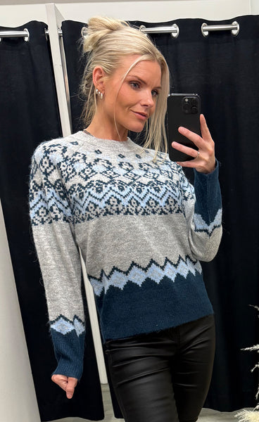 FREEQUENT Merla pullover - grey w. moonlit ocean