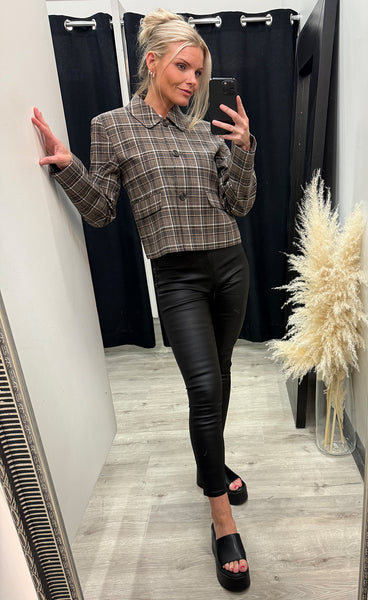 b.young Estolo short jacket - sepia check