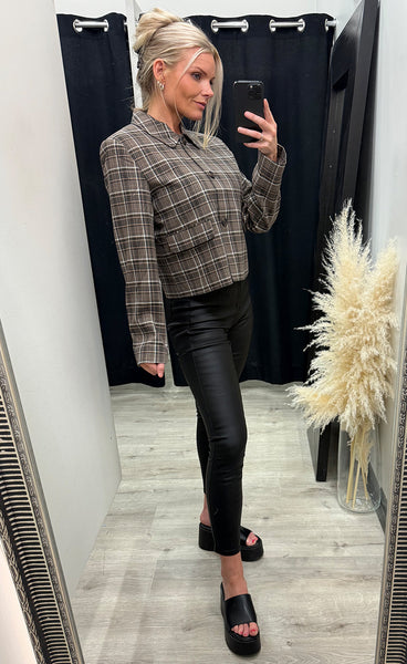 b.young Estolo short jacket - sepia check