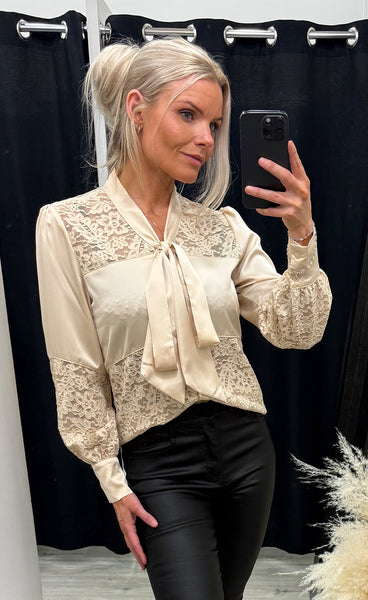 Milla satin blouse 375 - dark beige