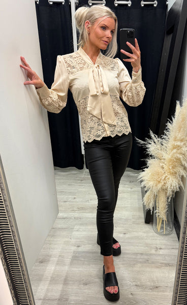 Milla satin blouse 375 - dark beige