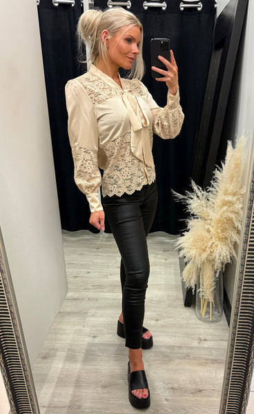 Milla satin blouse 375 - dark beige