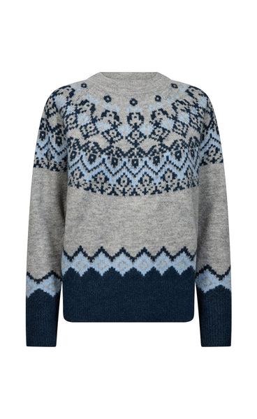 FREEQUENT Merla pullover - grey w. moonlit ocean