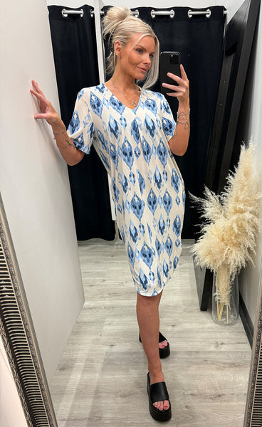 FREEQUENT Floi dress - moonbeam w. blue bell