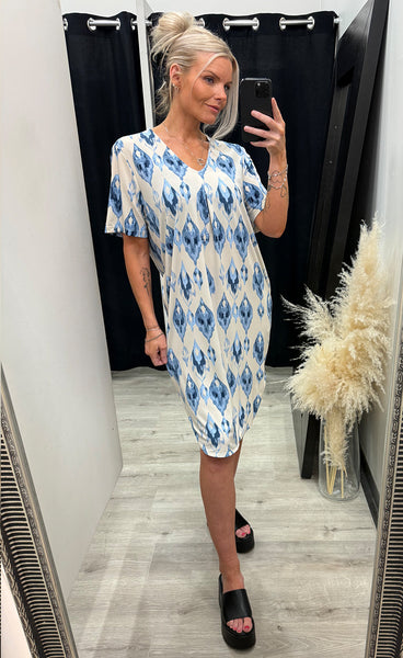 FREEQUENT Floi dress - moonbeam w. blue bell