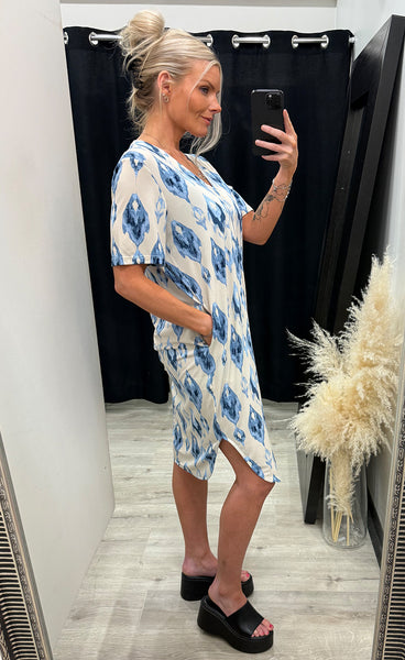 FREEQUENT Floi dress - moonbeam w. blue bell