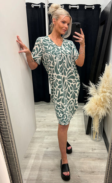 FREEQUENT Floi dress - moonbeam w. dark forest