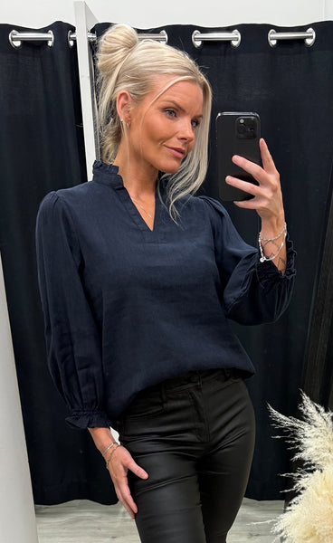 PULZ Luca frill blouse - dark sapphire
