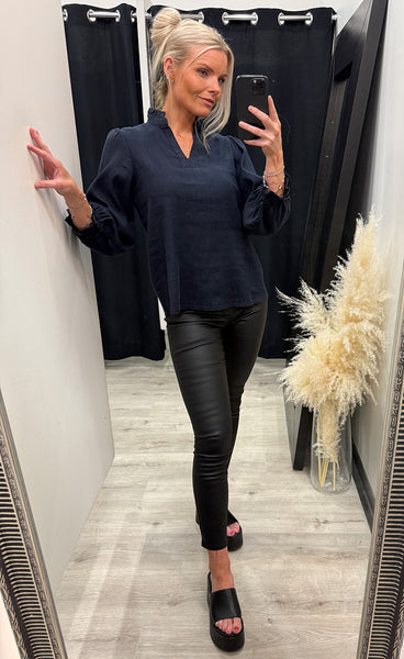 PULZ Luca frill blouse - dark sapphire
