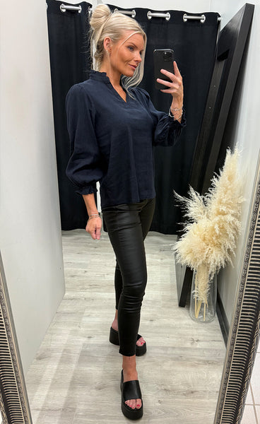 PULZ Luca frill blouse - dark sapphire
