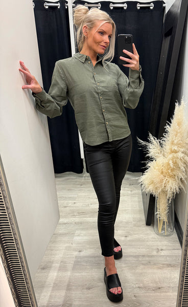 PULZ Luca LS shirt - deep lichen green
