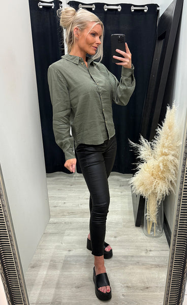PULZ Luca LS shirt - deep lichen green