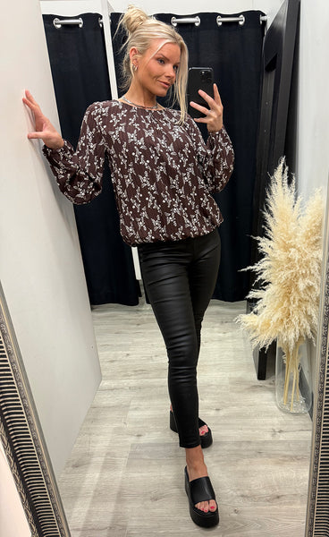 FRANSA Merle blouse 5 - flower drop hot fudge
