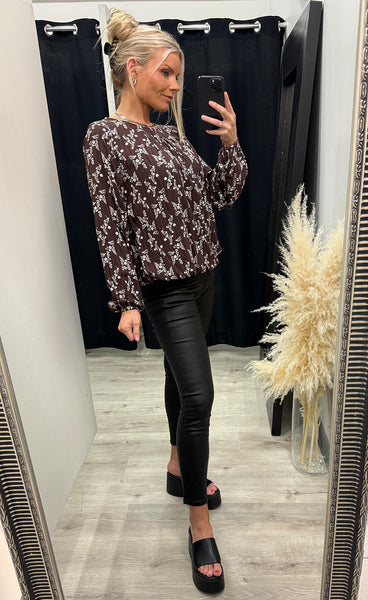 FRANSA Merle blouse 5 - flower drop hot fudge