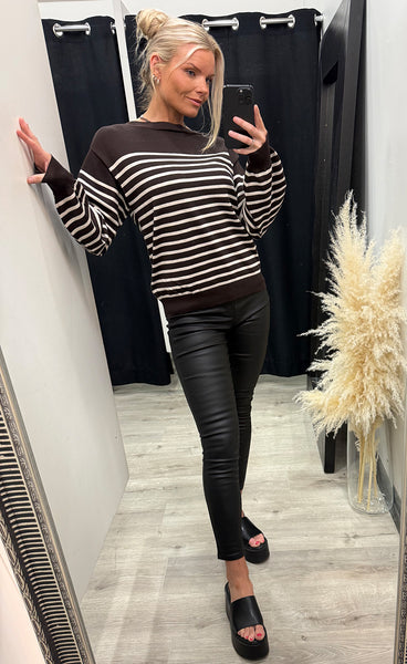 ICHI Luls boat neck - chocolate torte/oatmeal stripe