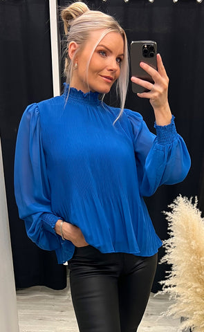 Mia high neck smock blouse - blue