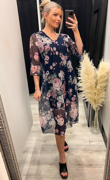 Khloe dress - navy/rose