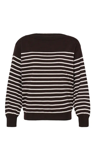 ICHI Luls boat neck - chocolate torte/oatmeal stripe