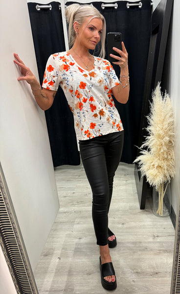 FREEQUENT Viva tee - moonbeam w. orange