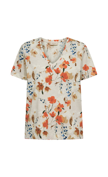 FREEQUENT Viva tee - moonbeam w. orange