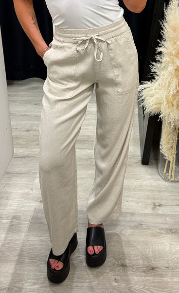 PULZ Luca pants full length - sandshell melange