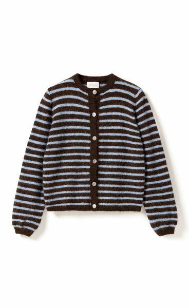 N-Mertice knit cardigan - brown blue stripe
