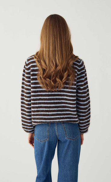 N-Mertice knit cardigan - brown blue stripe
