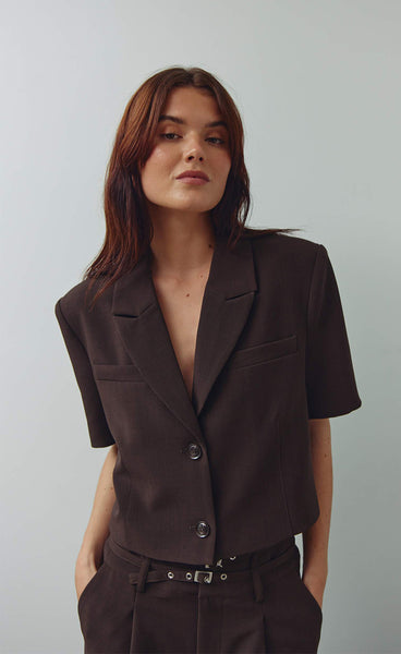N-Leanne crop blazer - chocolate
