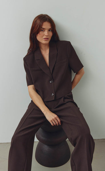 N-Leanne crop blazer - chocolate