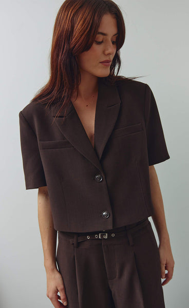 N-Leanne crop blazer - chocolate