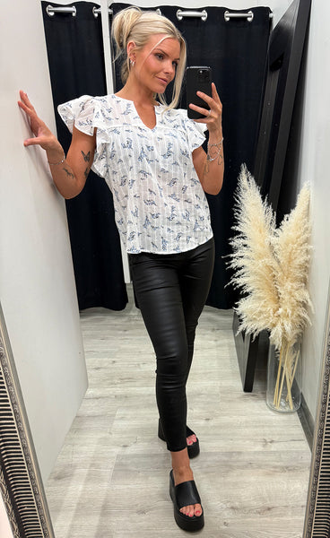 Easa blouse 1 - white with blue flowers