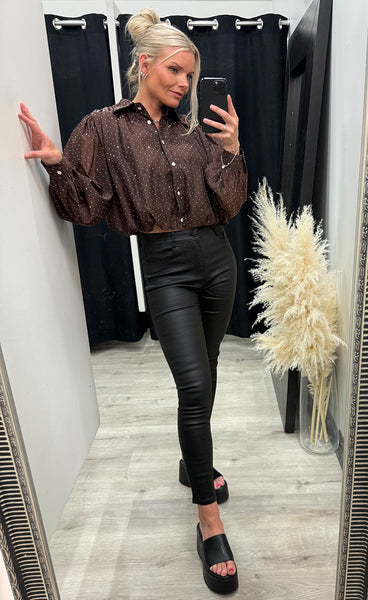 Glitter blouse 6708 - chocolate