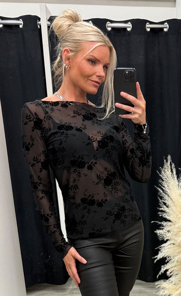 Floral mesh top 5550 - black
