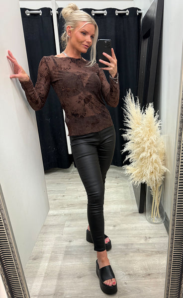 Floral mesh top 5550 - chocolate