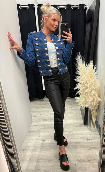 Gold button jacket 25009 - dark blue denim