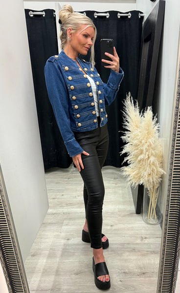 Gold button jacket 25009 - dark blue denim
