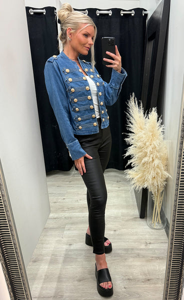 Gold button jacket 25009 - light blue denim
