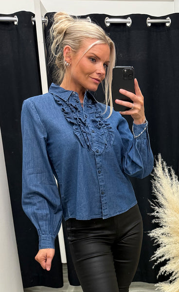 Kashe frill shirt - mid blue denim
