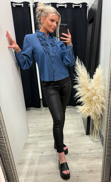 Kashe frill shirt - mid blue denim