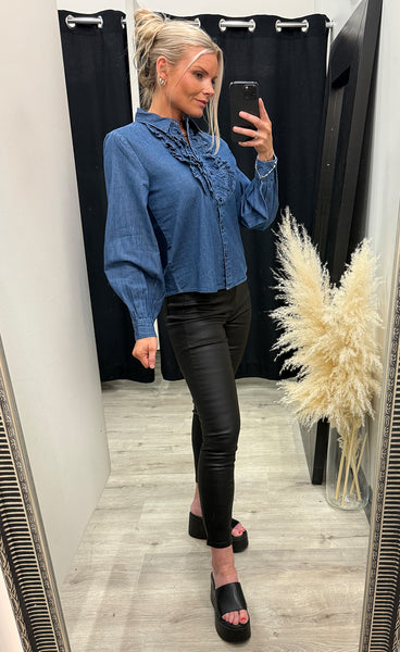 Kashe frill shirt - mid blue denim