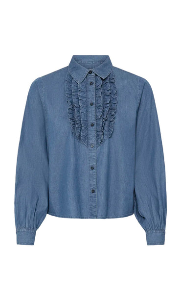 Kashe frill shirt - mid blue denim