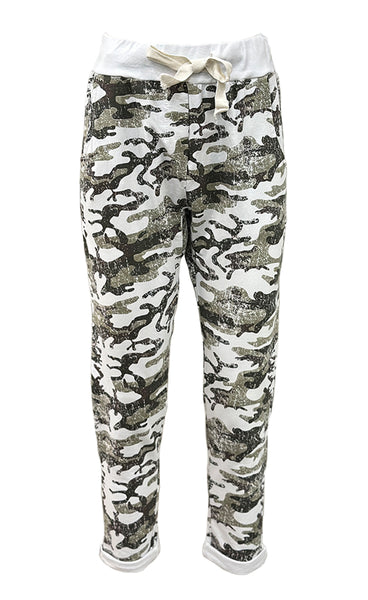 Camo jogging buxur - white