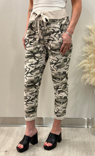 Camo jogging buxur - beige