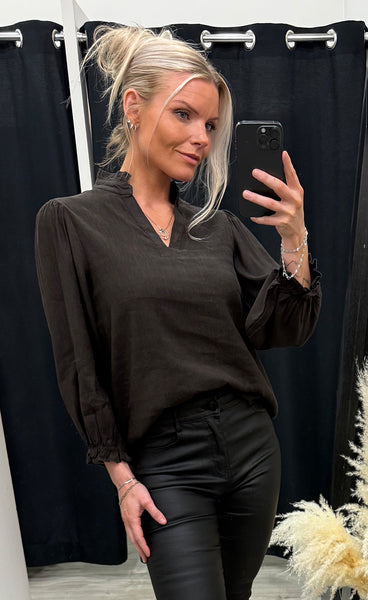 PULZ Luca frill blouse - espresso