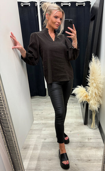 PULZ Luca frill blouse - espresso