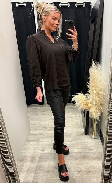 PULZ Luca frill blouse - espresso